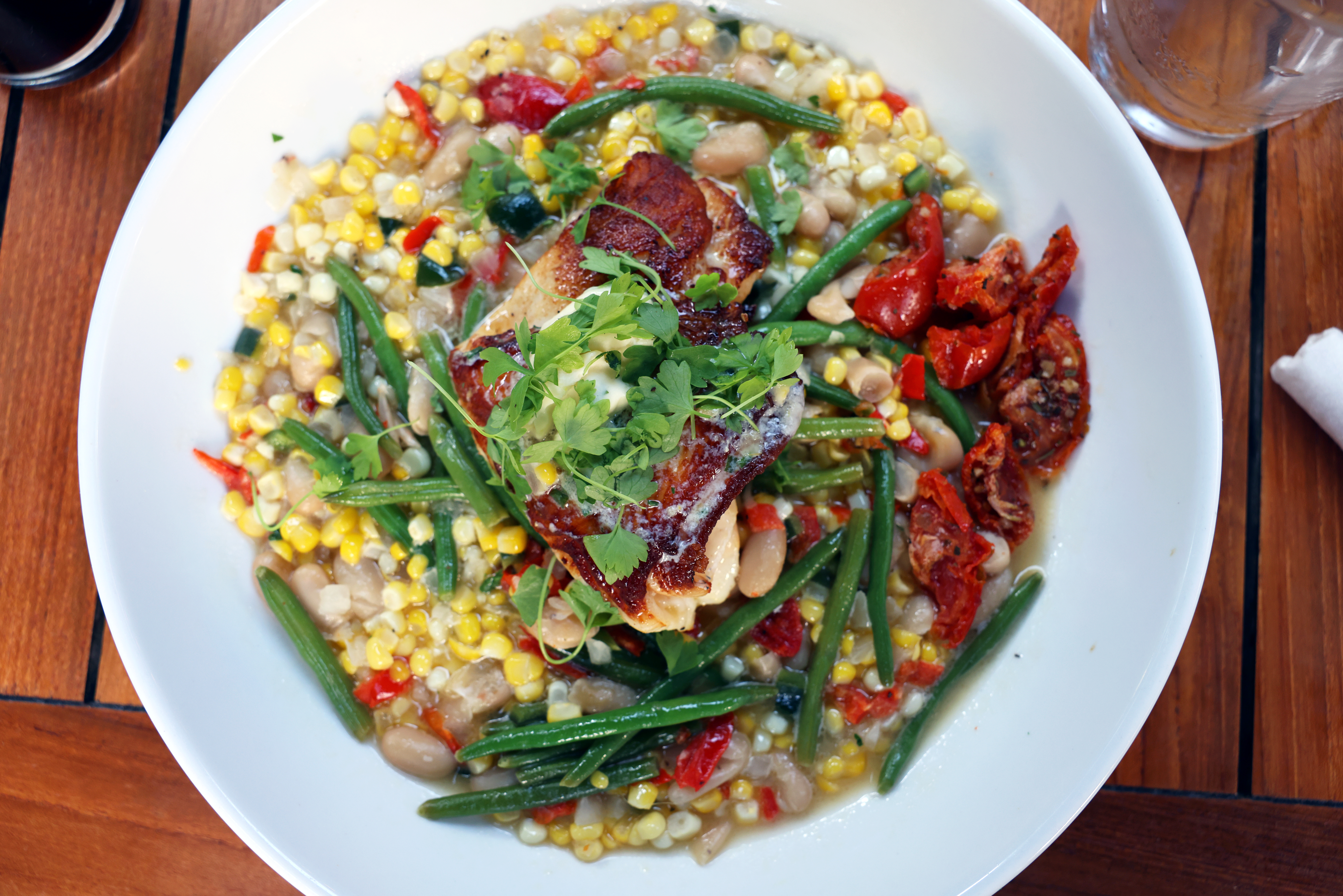 Nanutcket Brotherhood of Thieves Pocomo pan roasted fluke succotash overhead