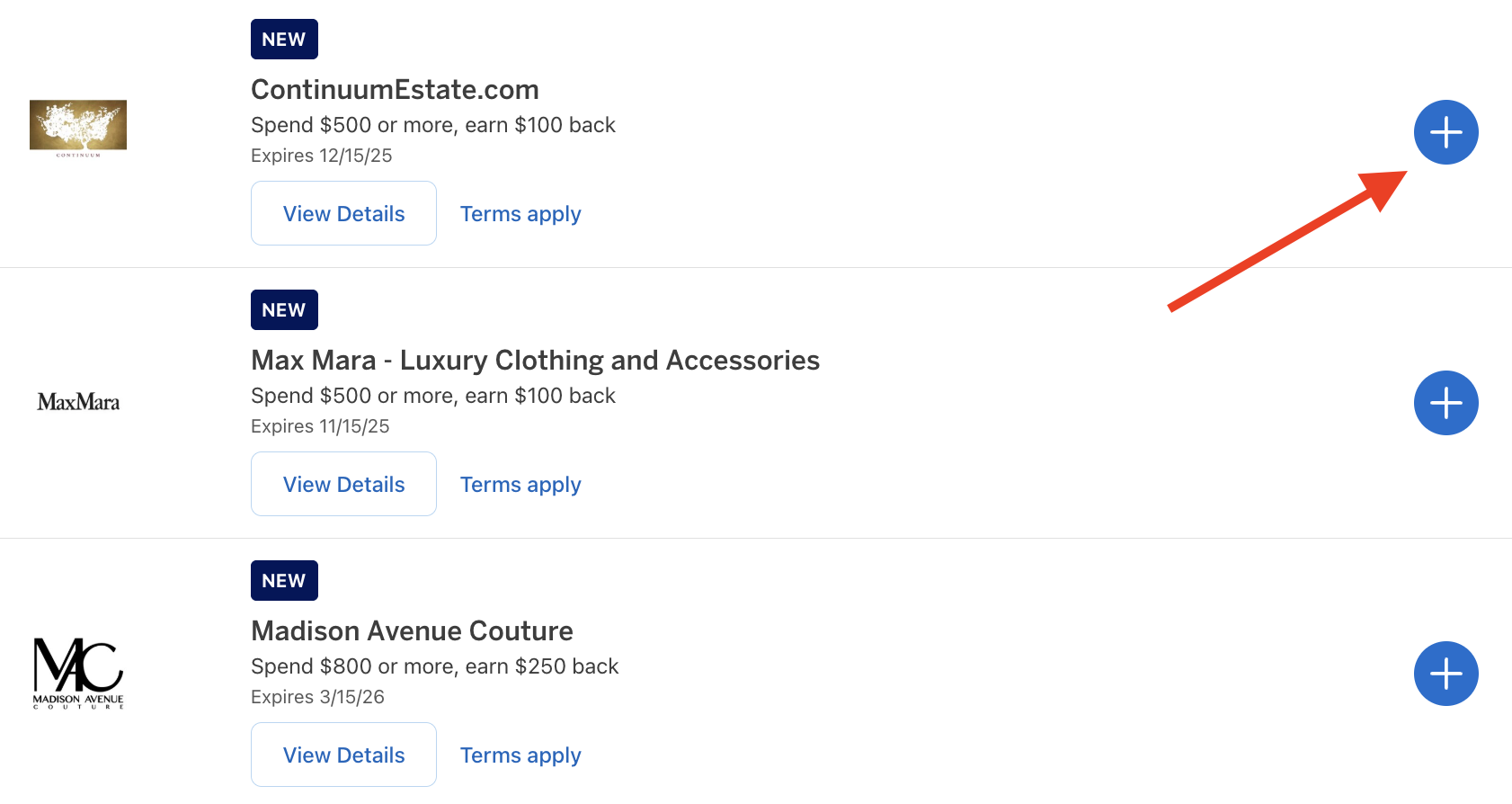New Amex Offers layout add to card New Amex Offers layout add to card