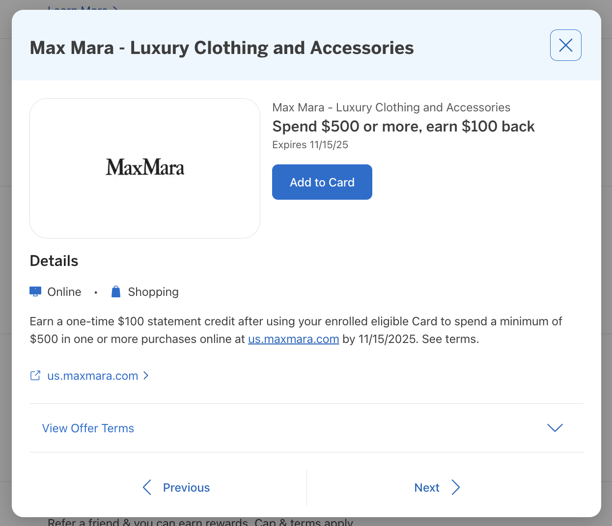 New Amex Offers layout offer pop up New Amex Offers layout offer pop up