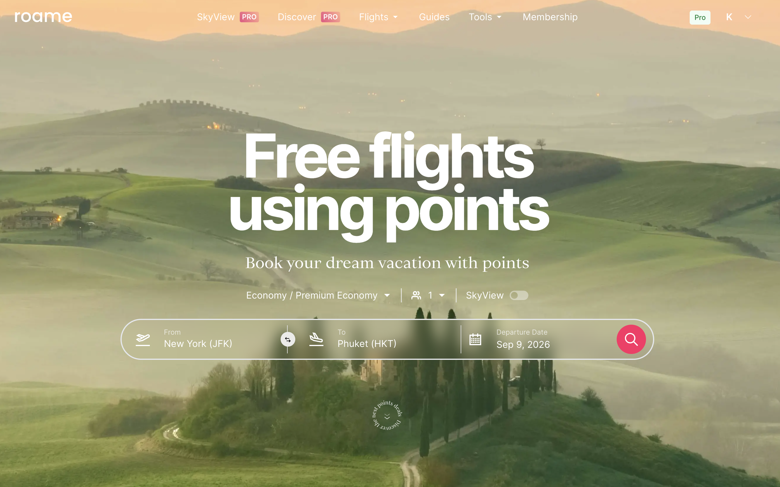 Roame search bar Roame Travel