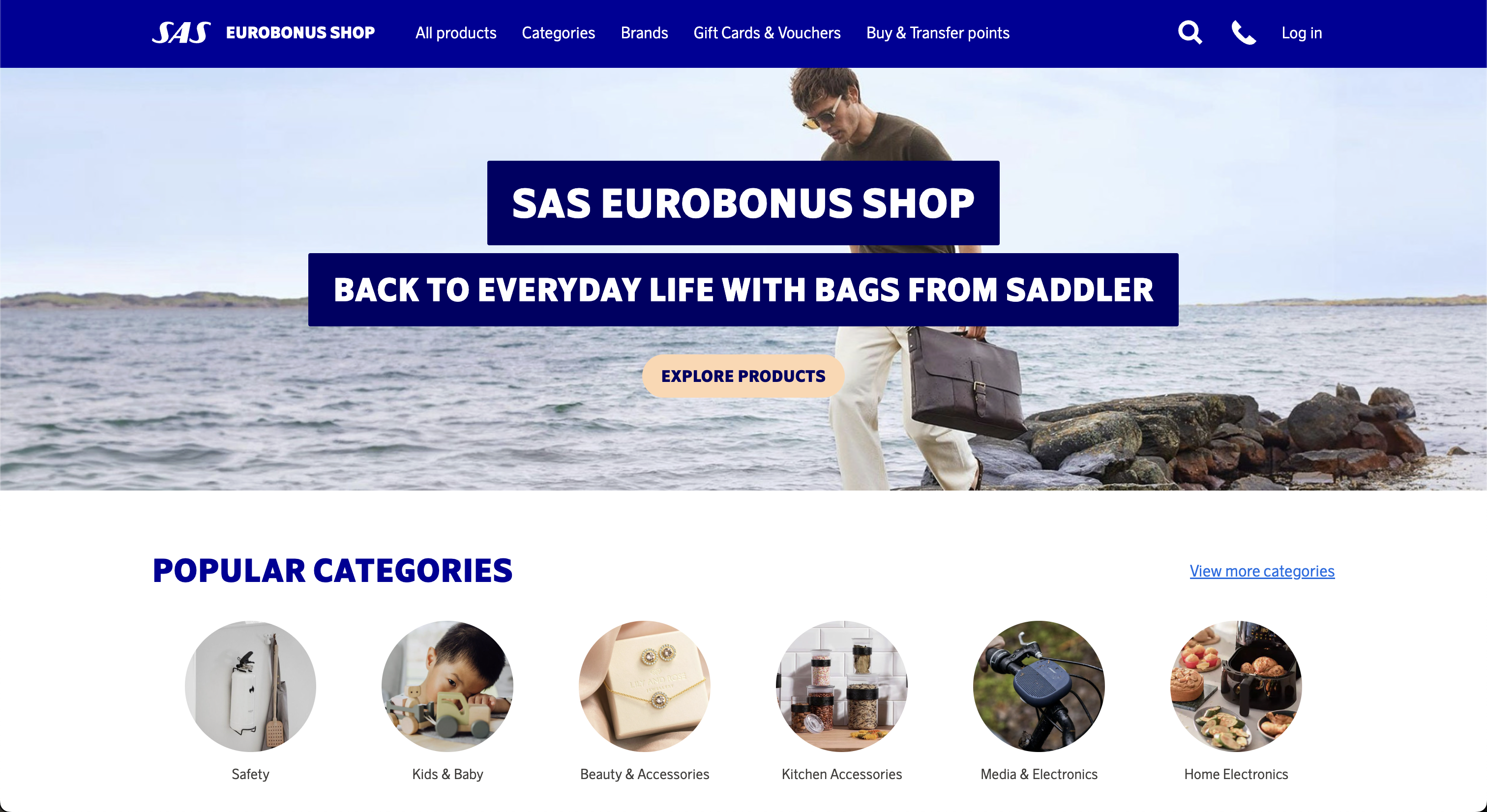SAS EuroBonus Shop home page SAS EuroBonus Shop home page