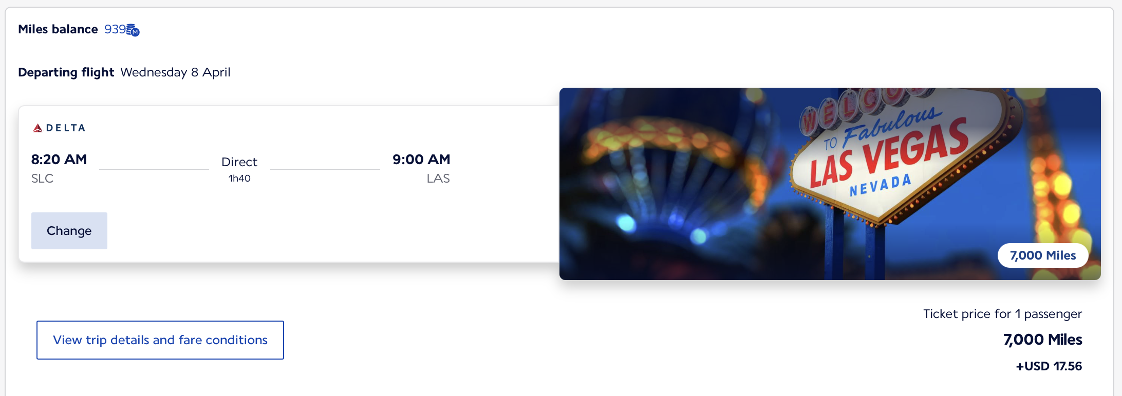 Salt Lake City to Las Vegas Flying Blue award ticket