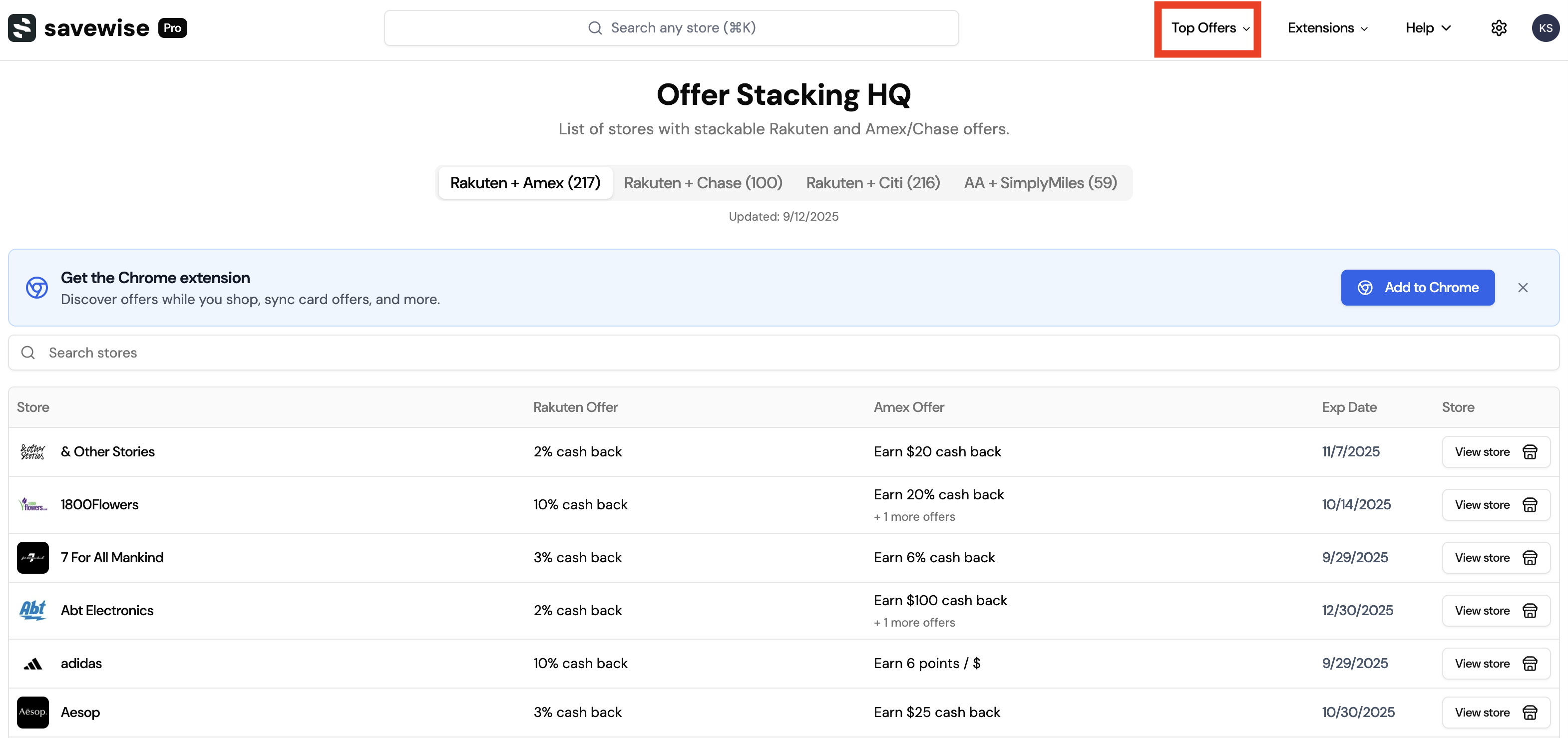 Savewise stackable offers