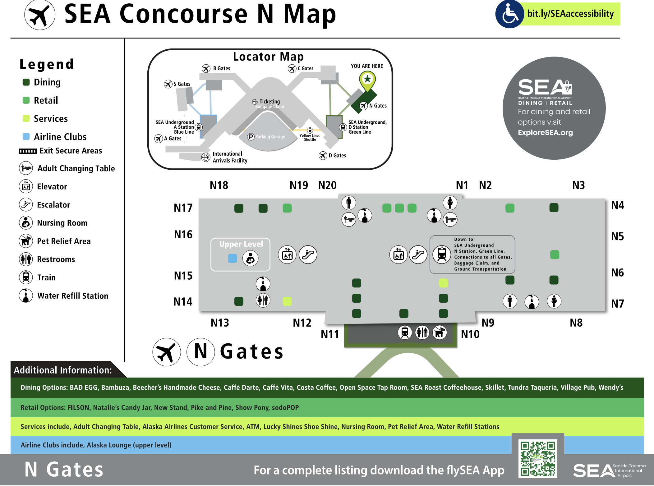 Seattle-Tacoma International Airport North Terminal Sea Tac Concourse N map 2025
