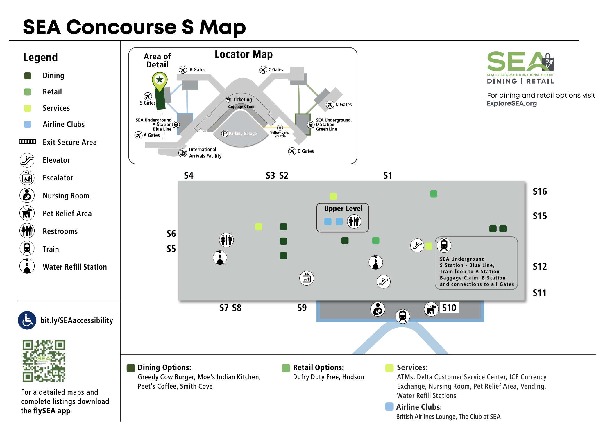 Seattle-Tacoma International Airport South Terminal Sea Tac Concourse S map 2025