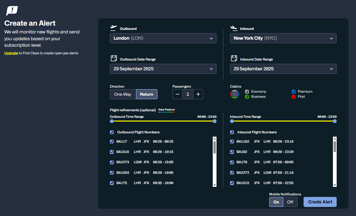 SeatSpy create an alert SeatSpy create an alert