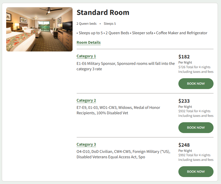 Shades of Green pricing Shades of Green Disney World standard room rates