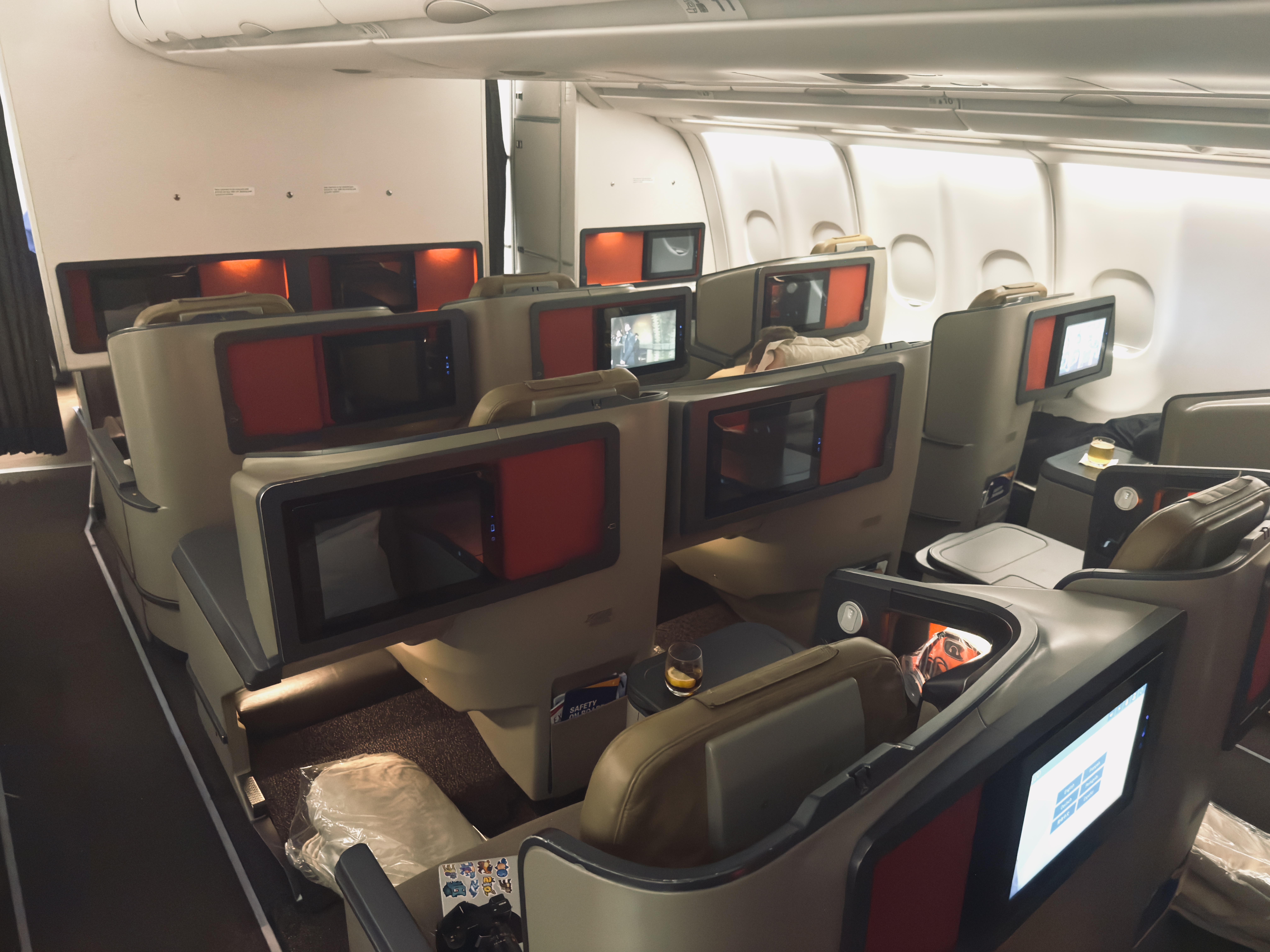 South African Airways business class cabin from back South African Airways business class cabin from back