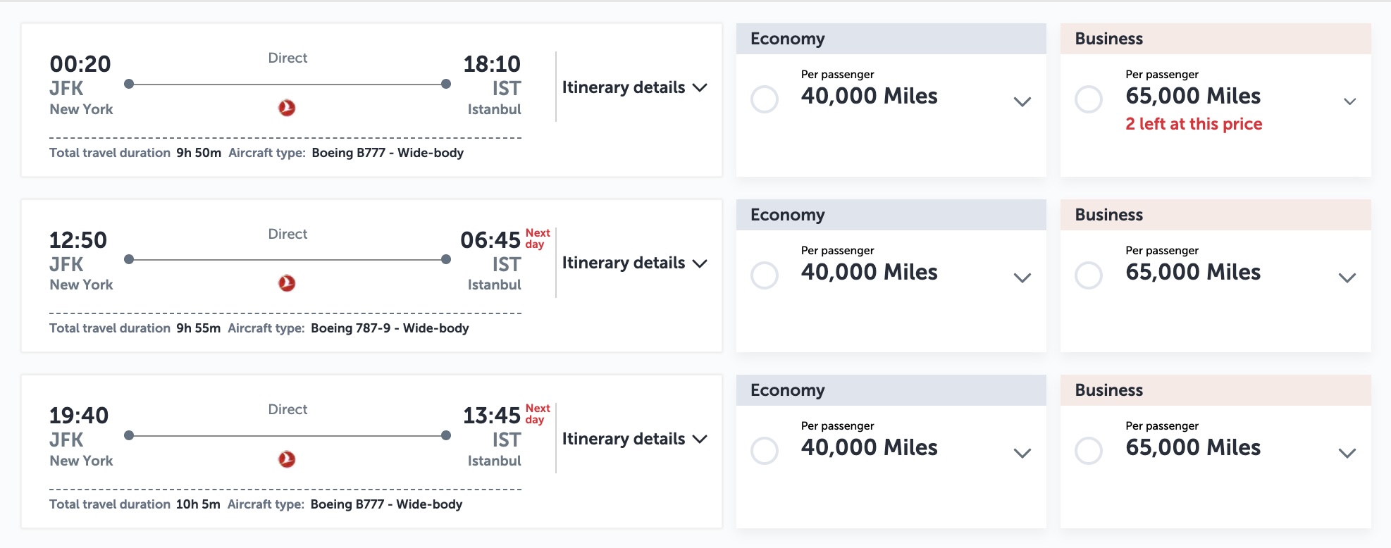 Turkish JFK-IST award pricing Turkish JFK-IST award pricing
