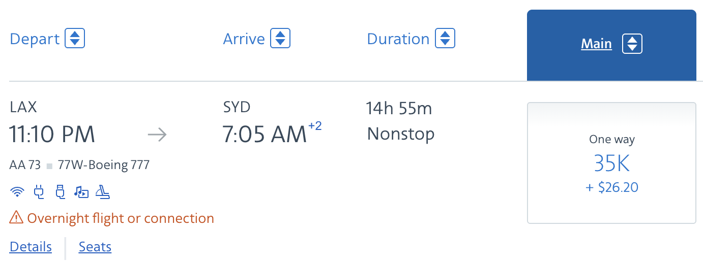 AA award 35k LAX SYD