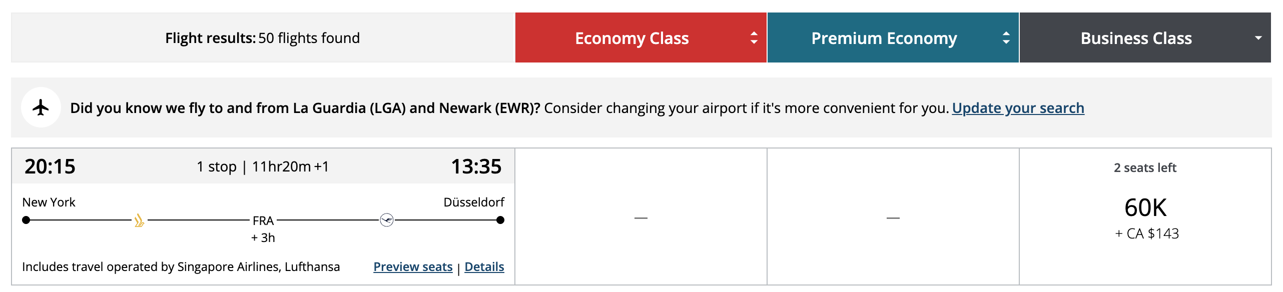 Aeroplan Award Itinerary from New York to Dusseldorf Aeroplan Award Itinerary from New York to Dusseldorf