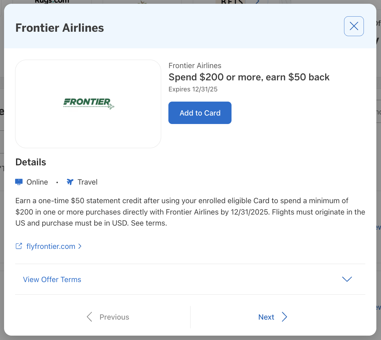 Amex Offer Frontier October 2025