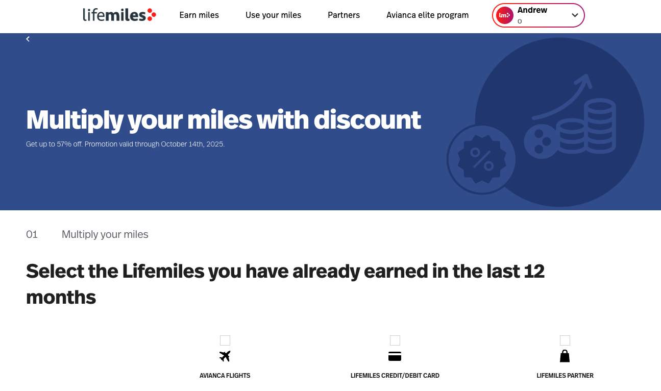 Avianca LifeMiles Multiply Your Miles Avianca LifeMiles Multiply Your Miles page