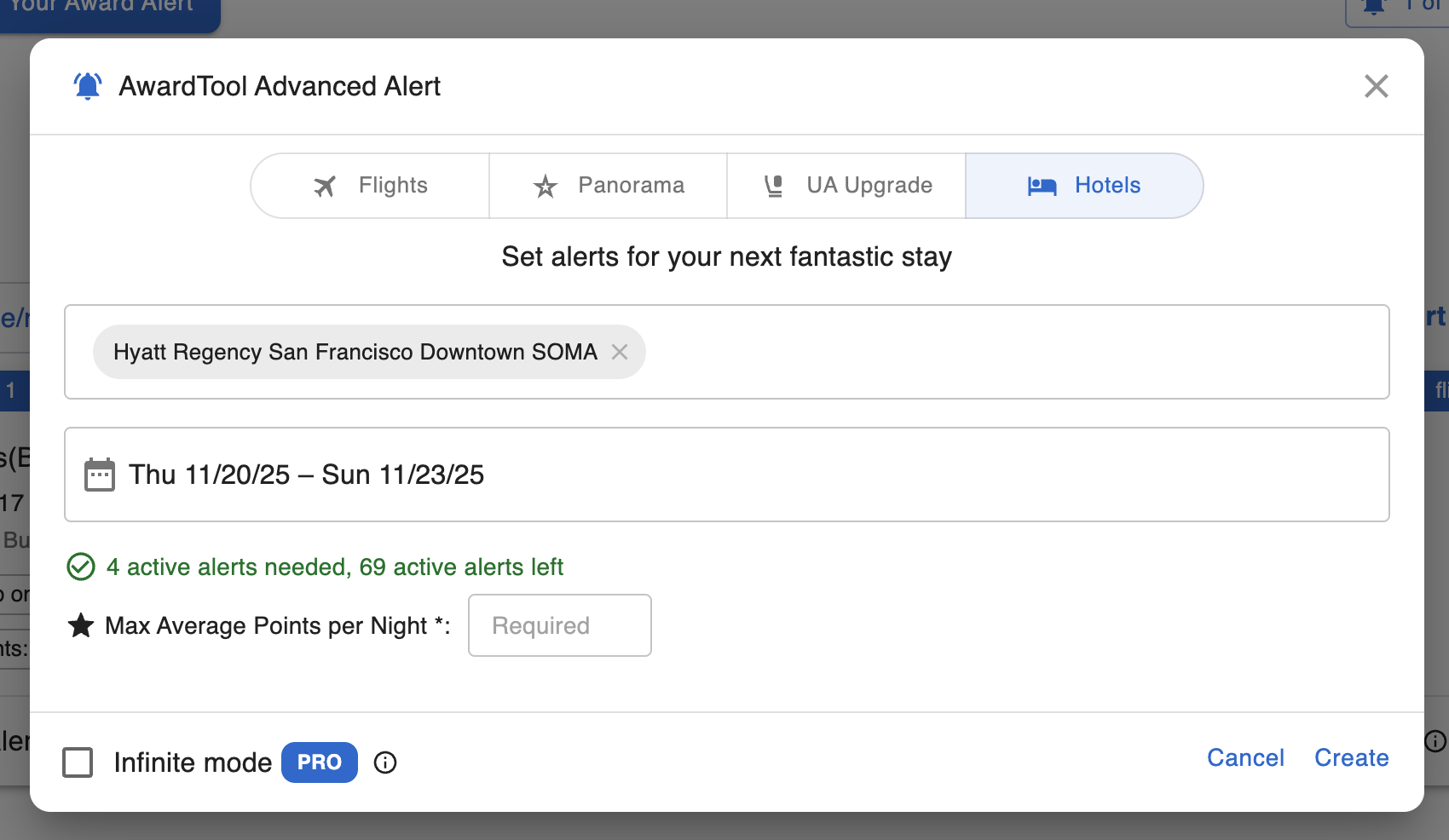 Award Tool Hotel Alert