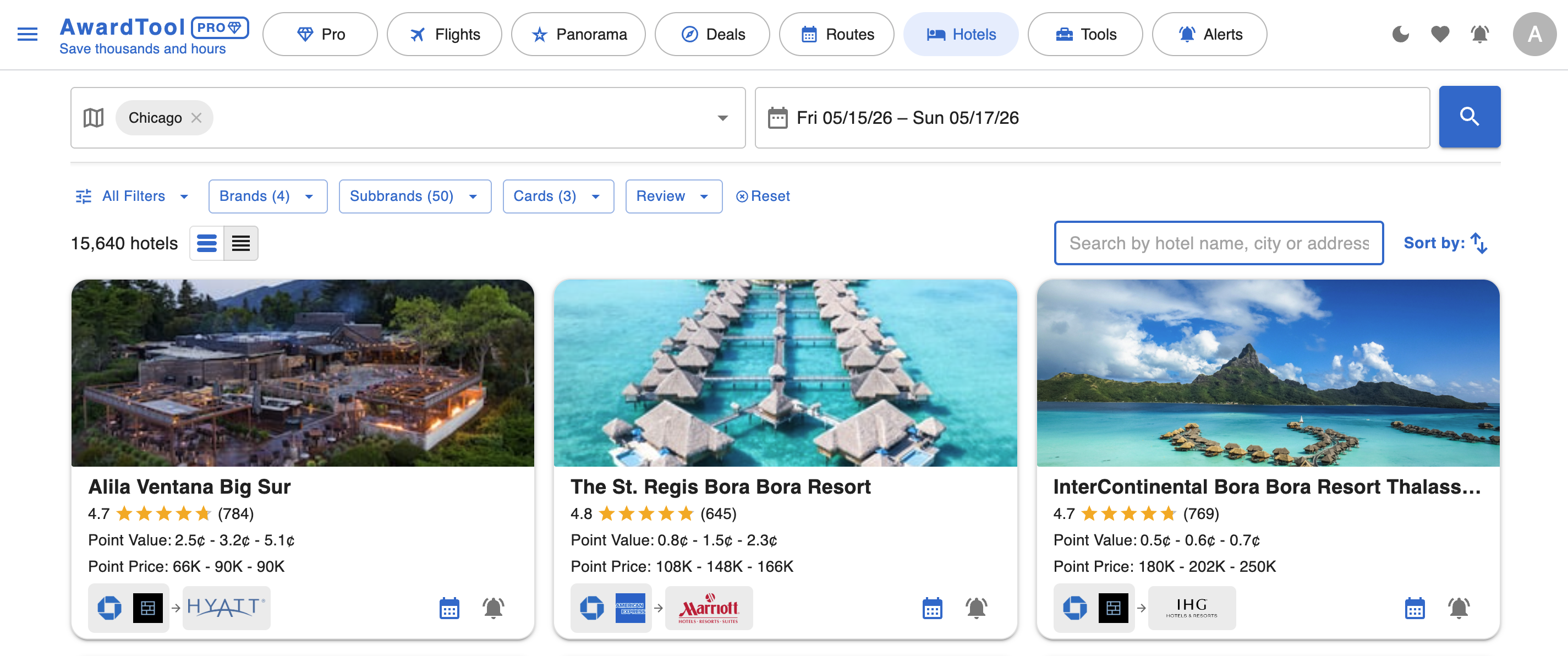 Award Tool Hotel Search Feature