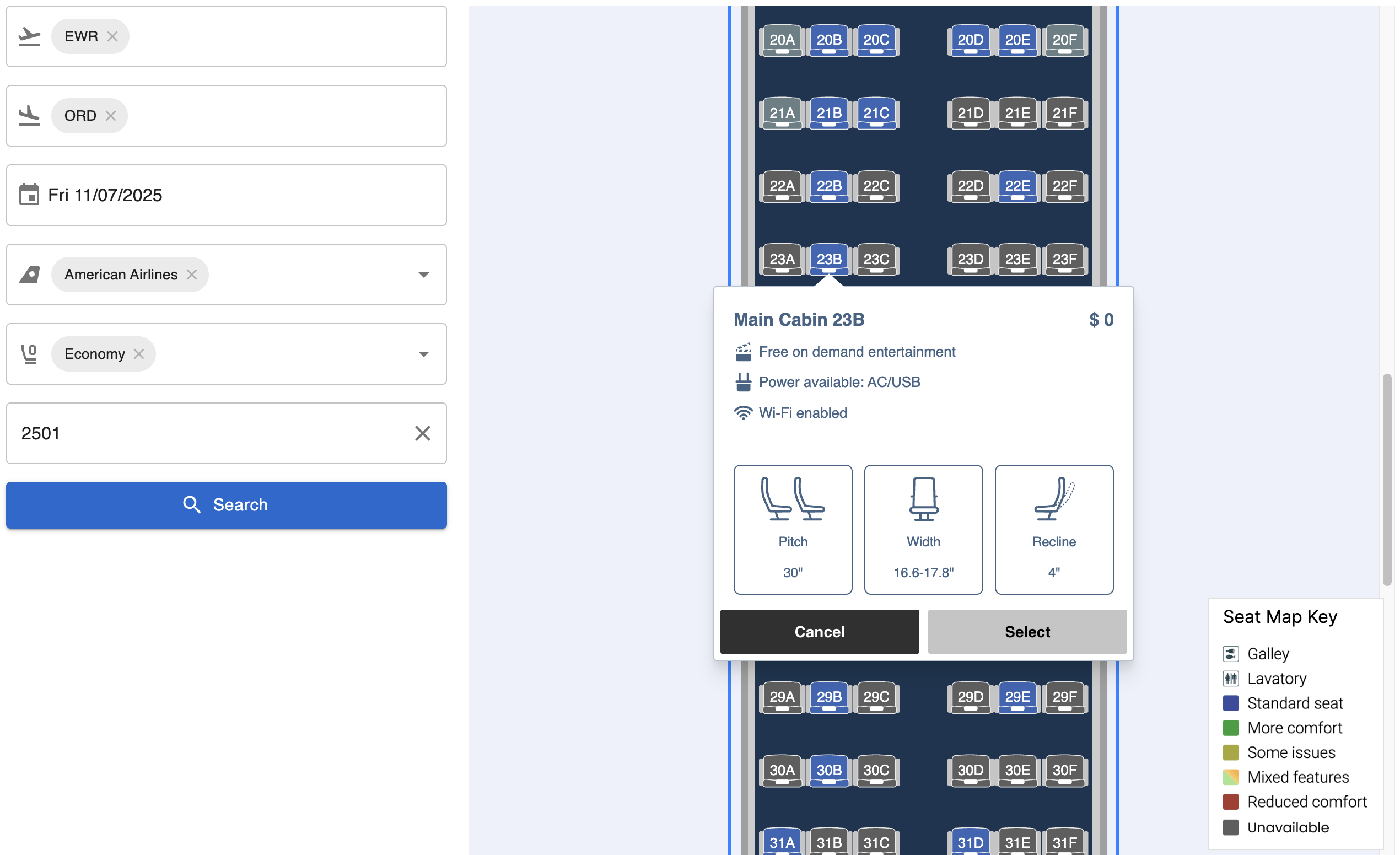 Award Tool Seat Map For An American Airlines Flight