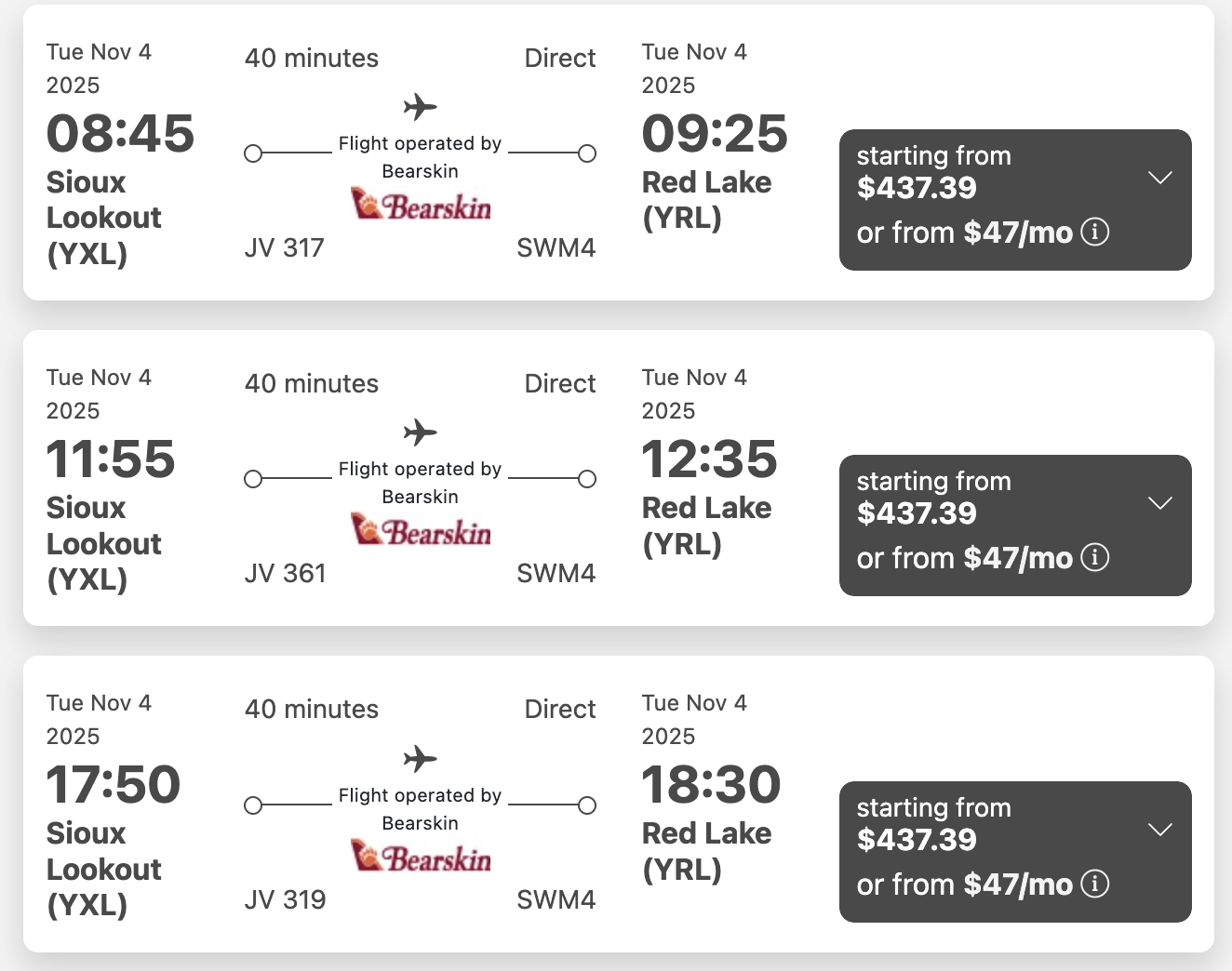 Bearskin Airlines flight prices Bearskin Airlines flight prices