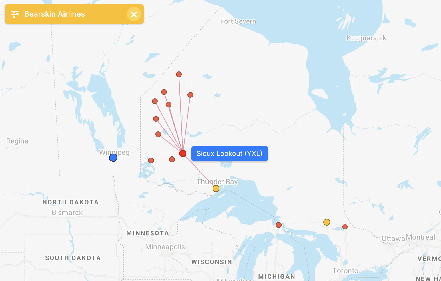 Bearskin Airlines routemap Bearskin Airlines routemap