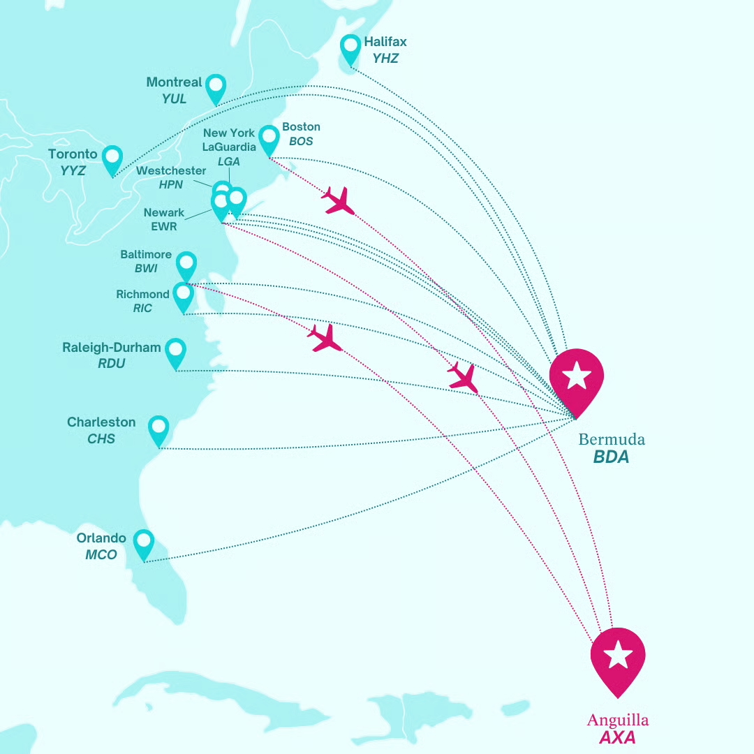 BermudAir AnguillAir route map 2025 BermudAir AnguillAir route map 2025