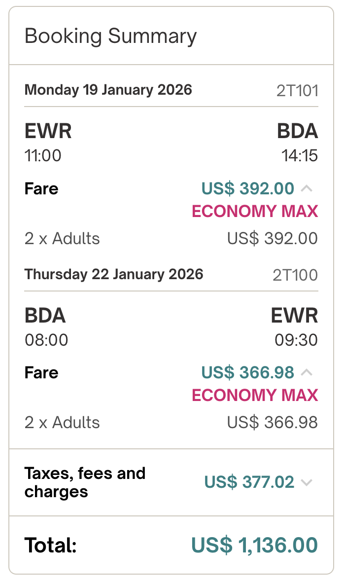 BermudAir flights from Newark to Bermuda