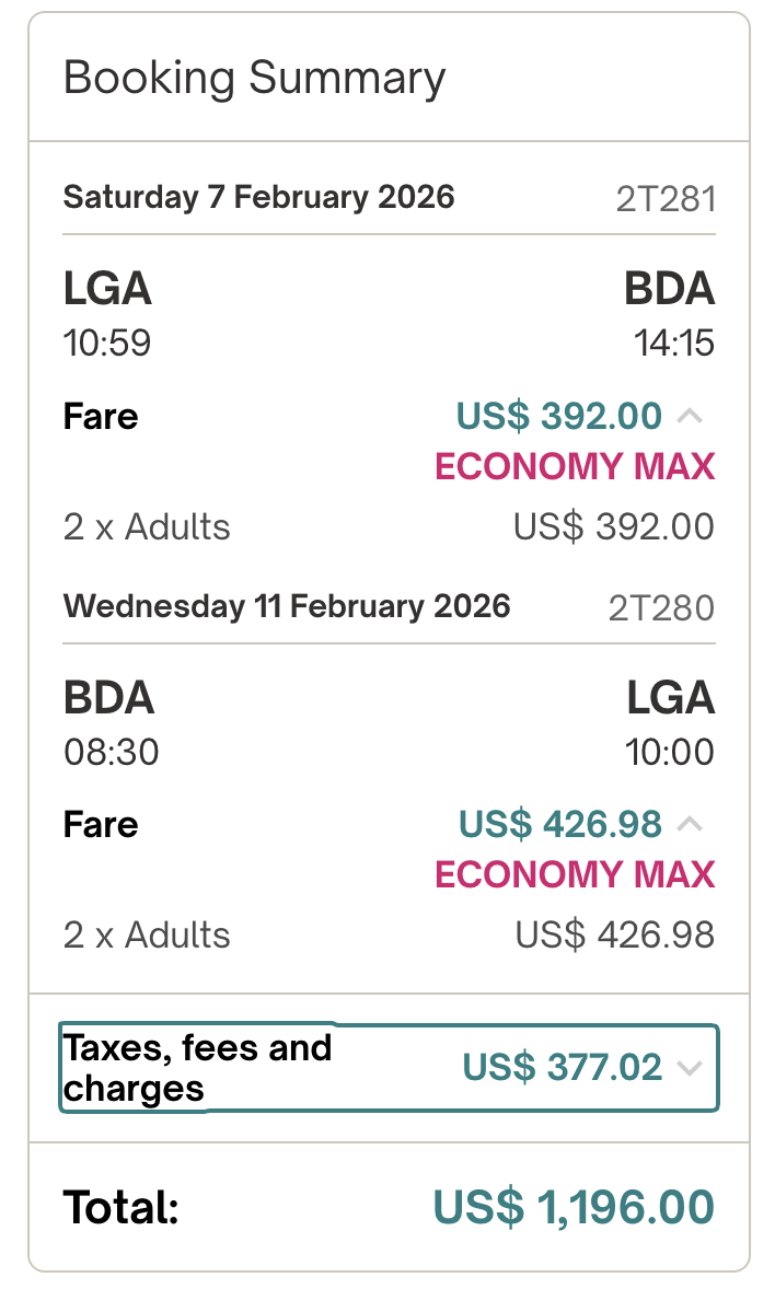 Bermudair flights from La Guardia to Bermuda