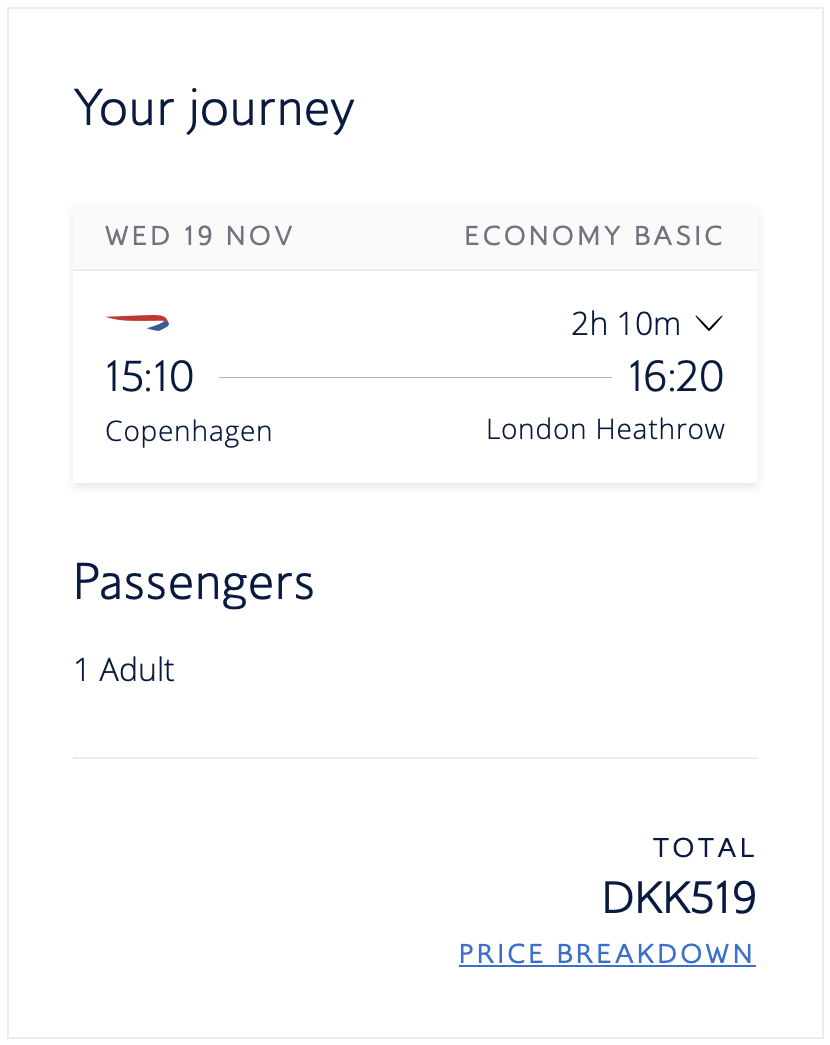British Airways Itinerary from Copenhagen to London Heathrow British Airways Itinerary from Copenhagen to London Heathrow