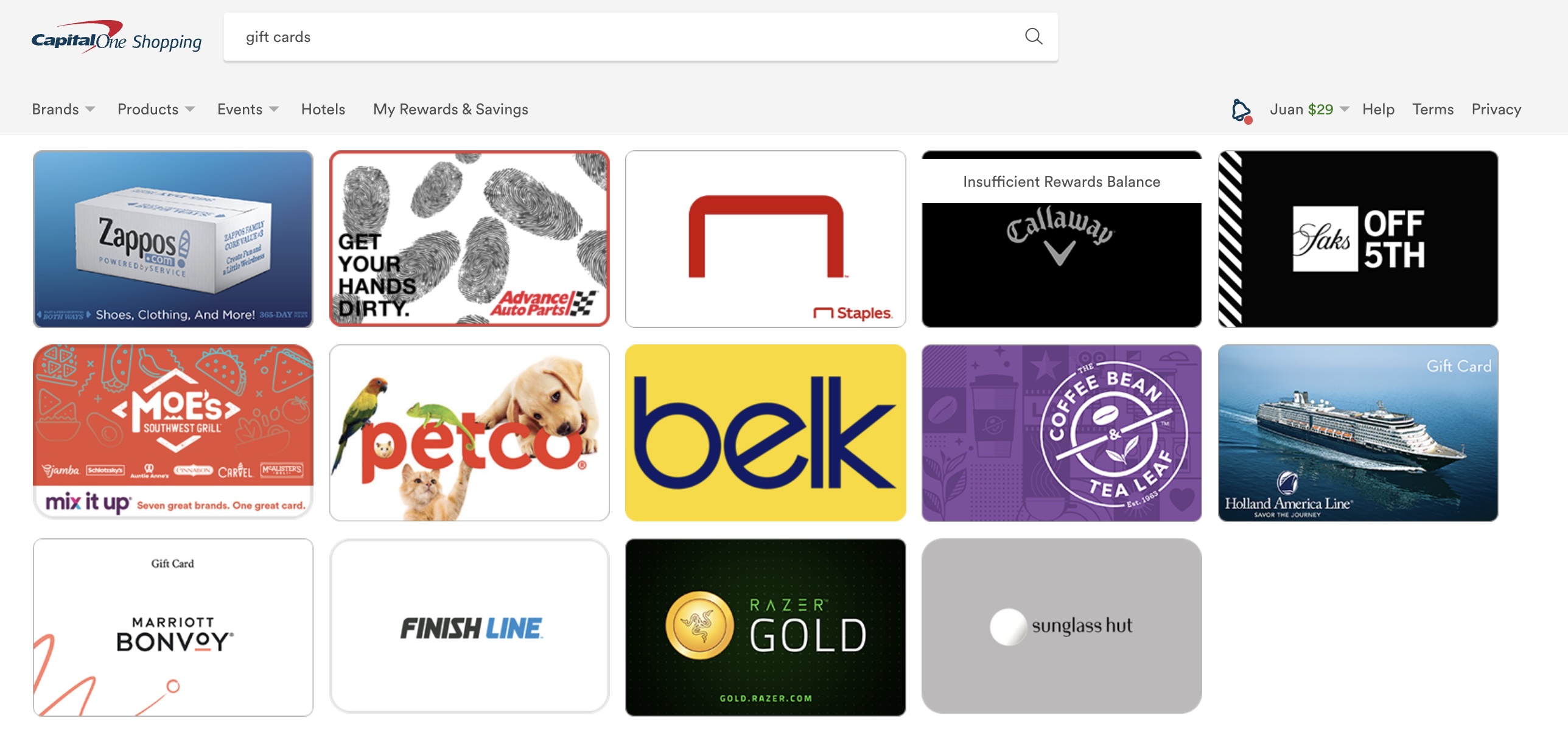 Capital One Shopping gift card options 1 Screenshot