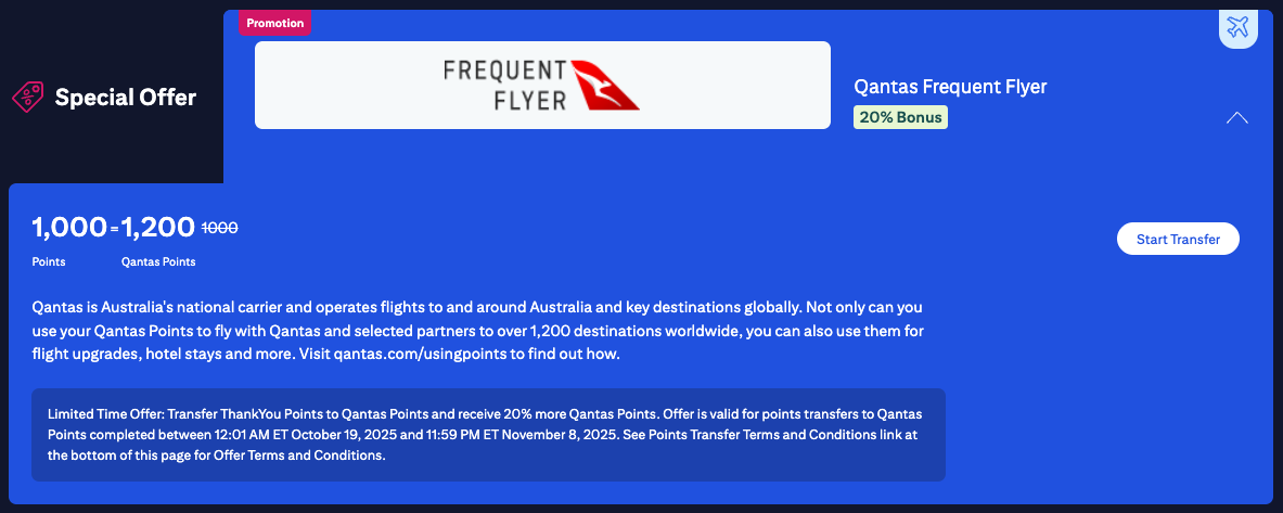 Citi Qantas transfer bonus October 2025