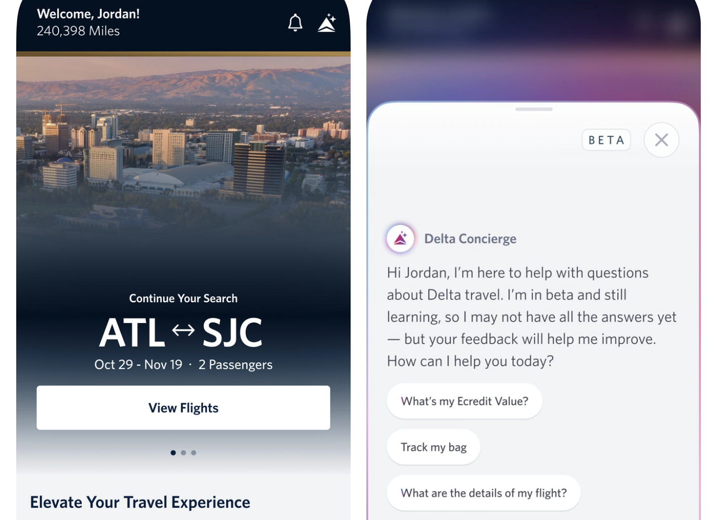 Delta Concierge in the Delta app Delta Concierge in the Delta app