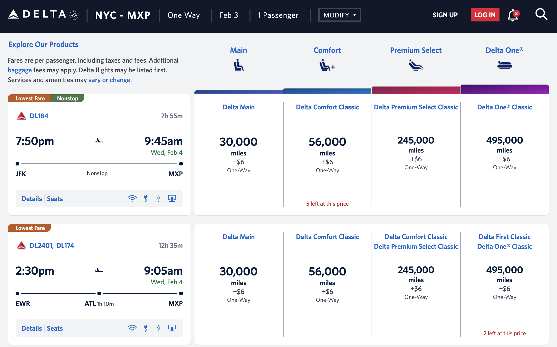 Delta SkyMiles prices to Milan for Olympics
