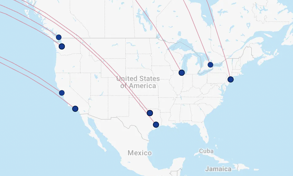 EVA Air Routes to US EVA Air Routes to US