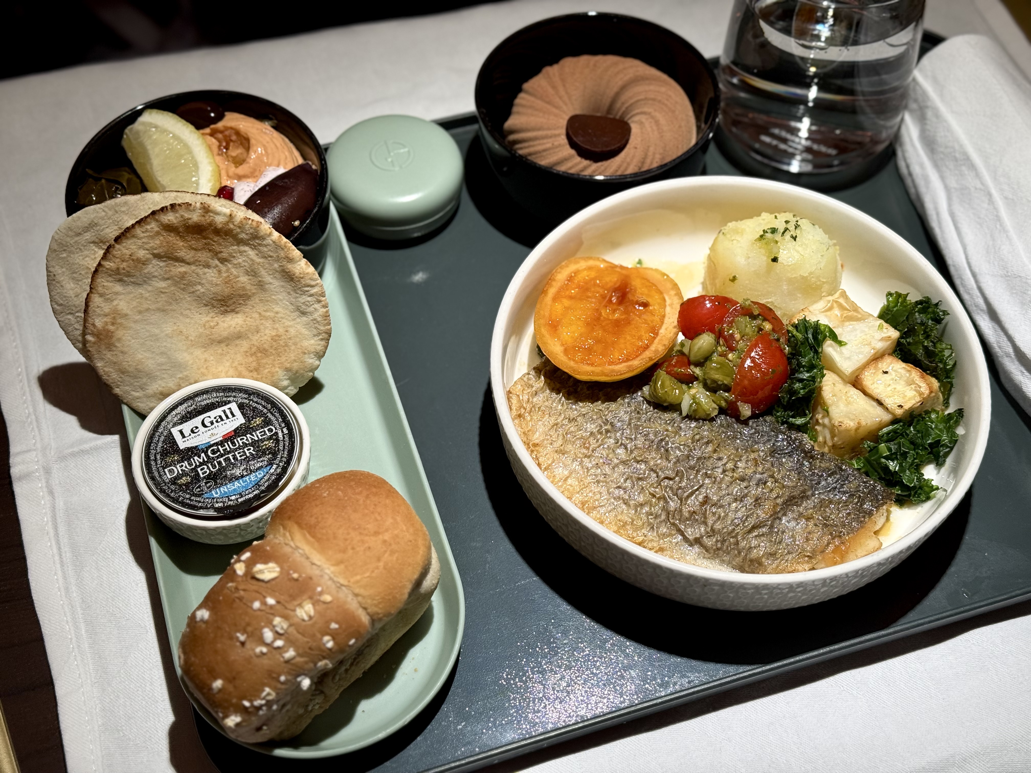 Etihad Airbus A321LR business class evening meal