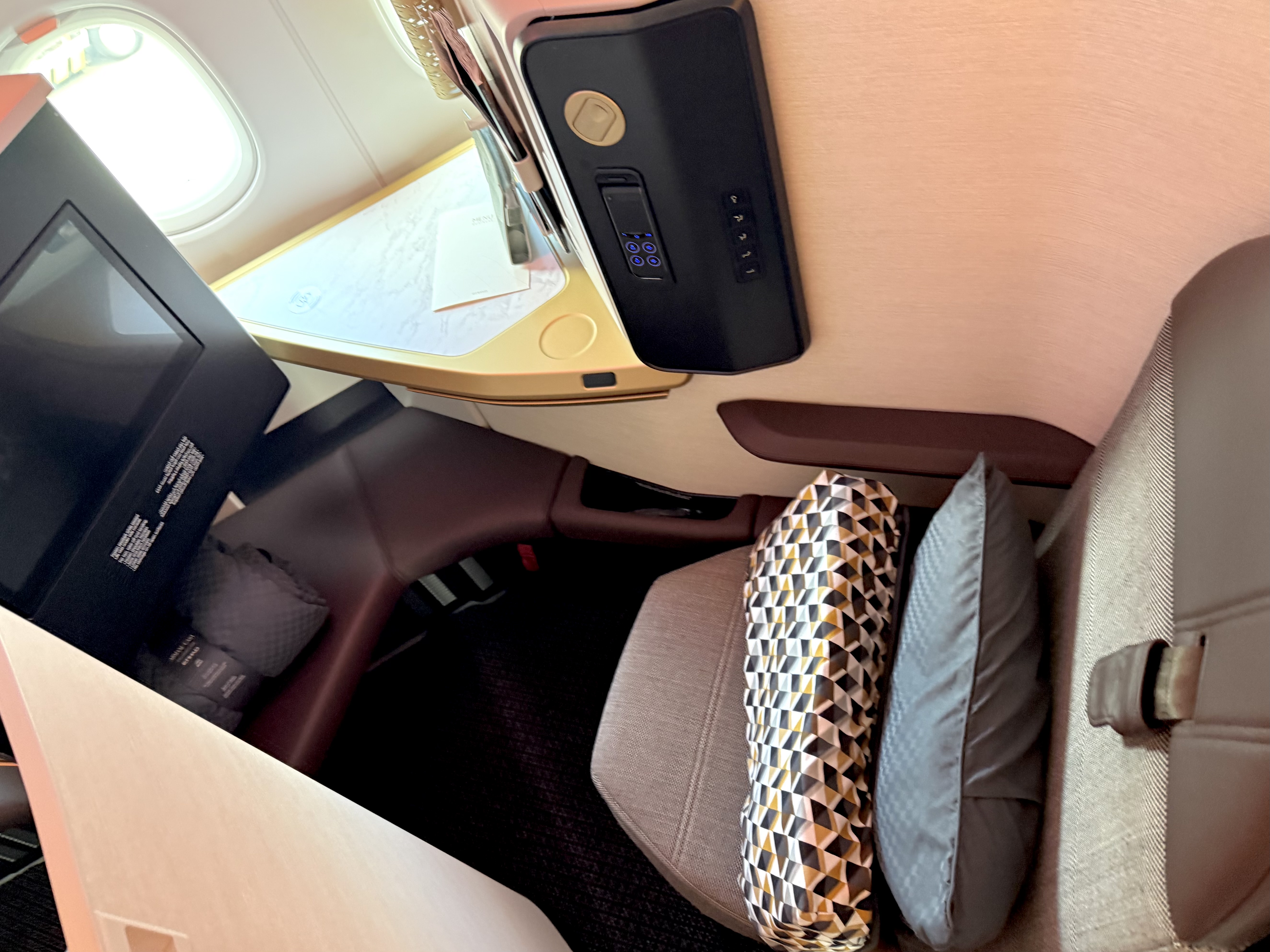 Etihad Airbus A321LR business class seat at boarding