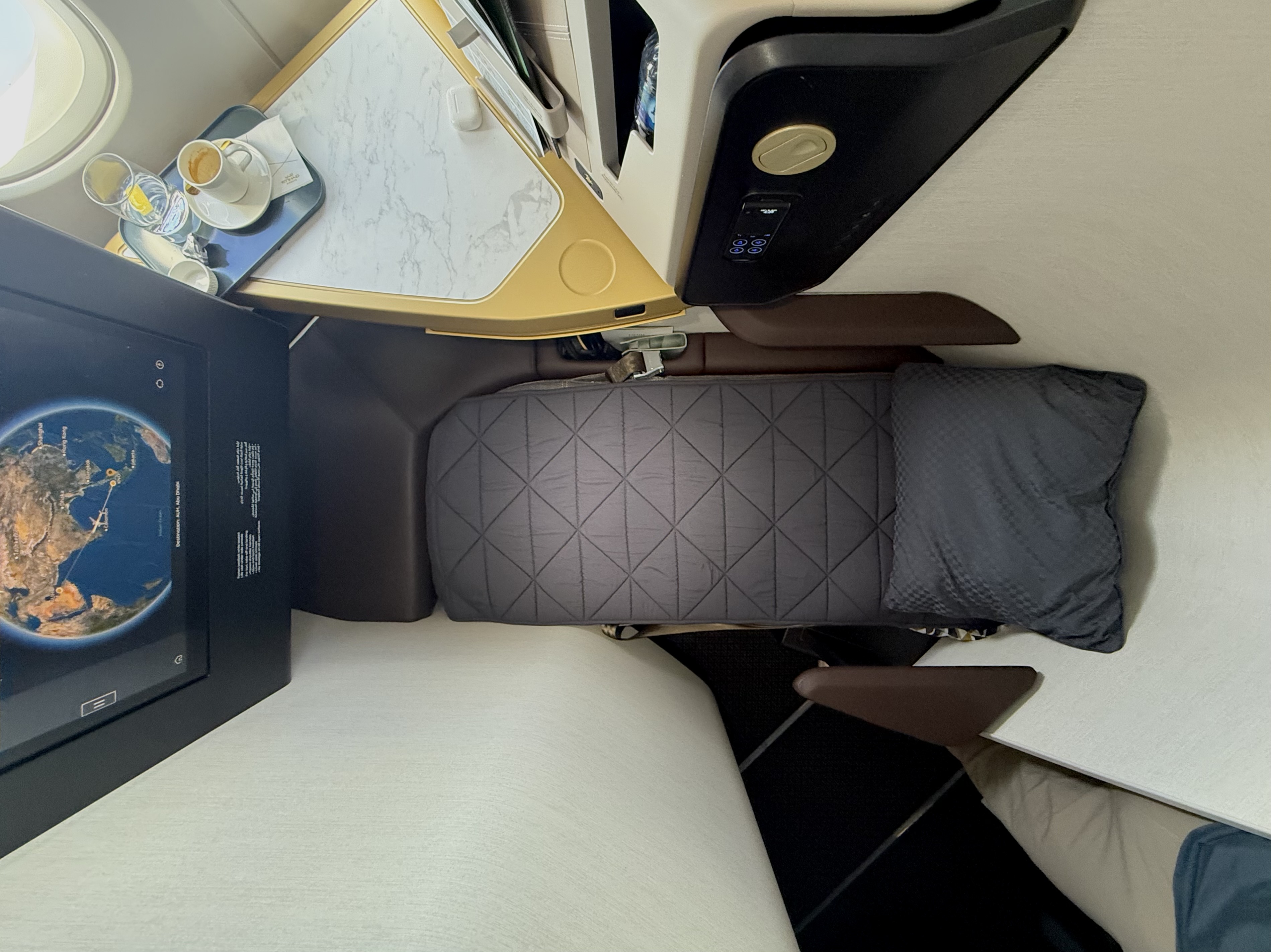 Etihad Airbus A321LR business class seat from fully flat from above