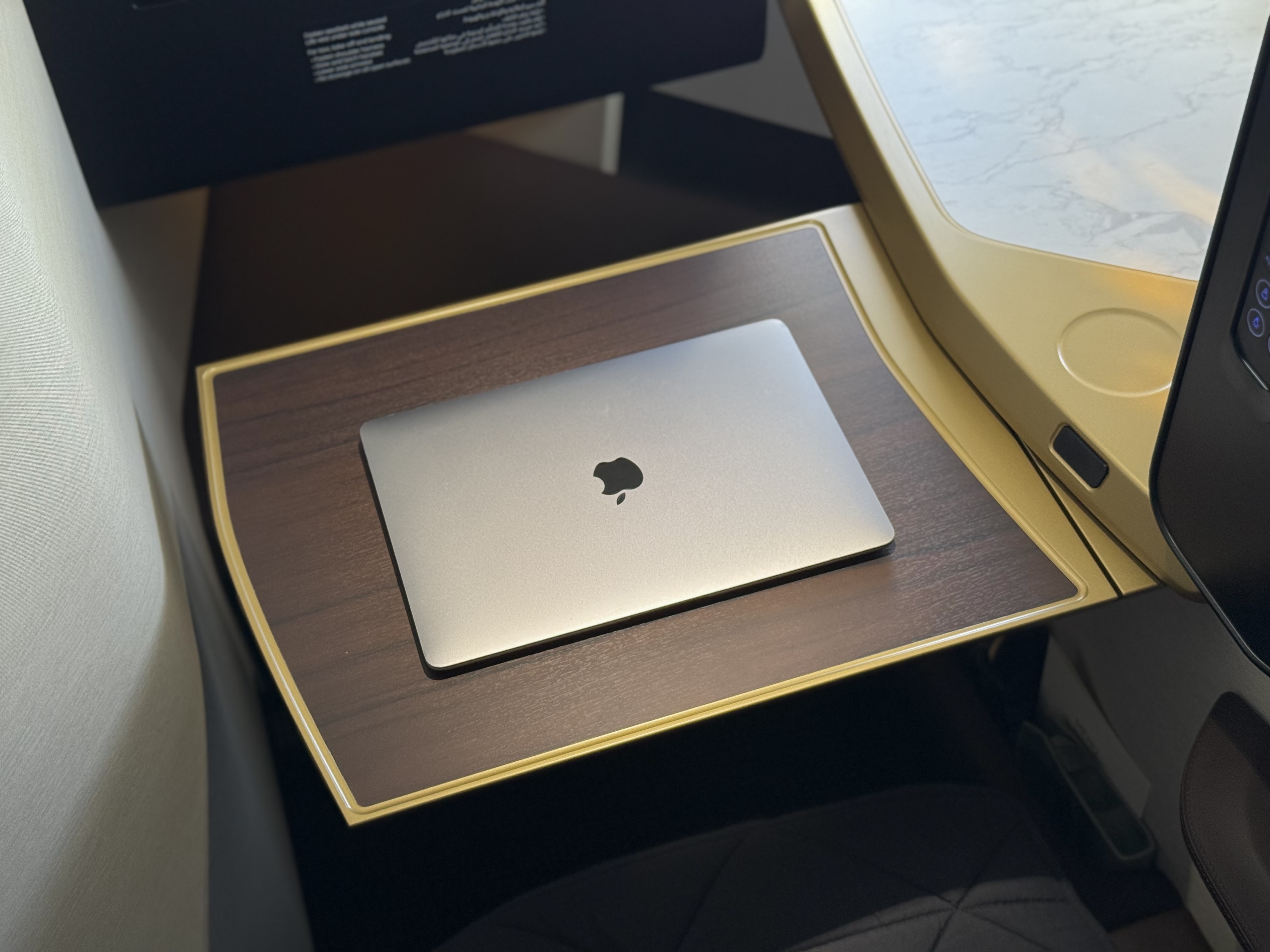 Etihad Airbus A321LR business class seat tray table