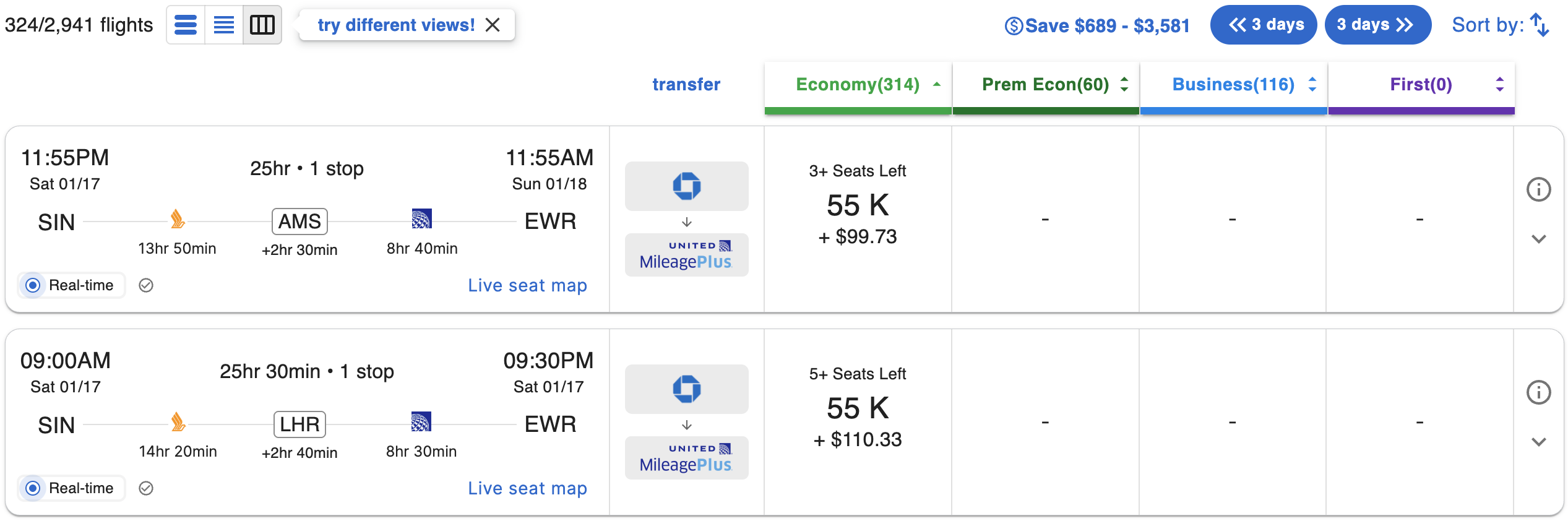 Filtering By Cheapest Economy Flights in Award Tool