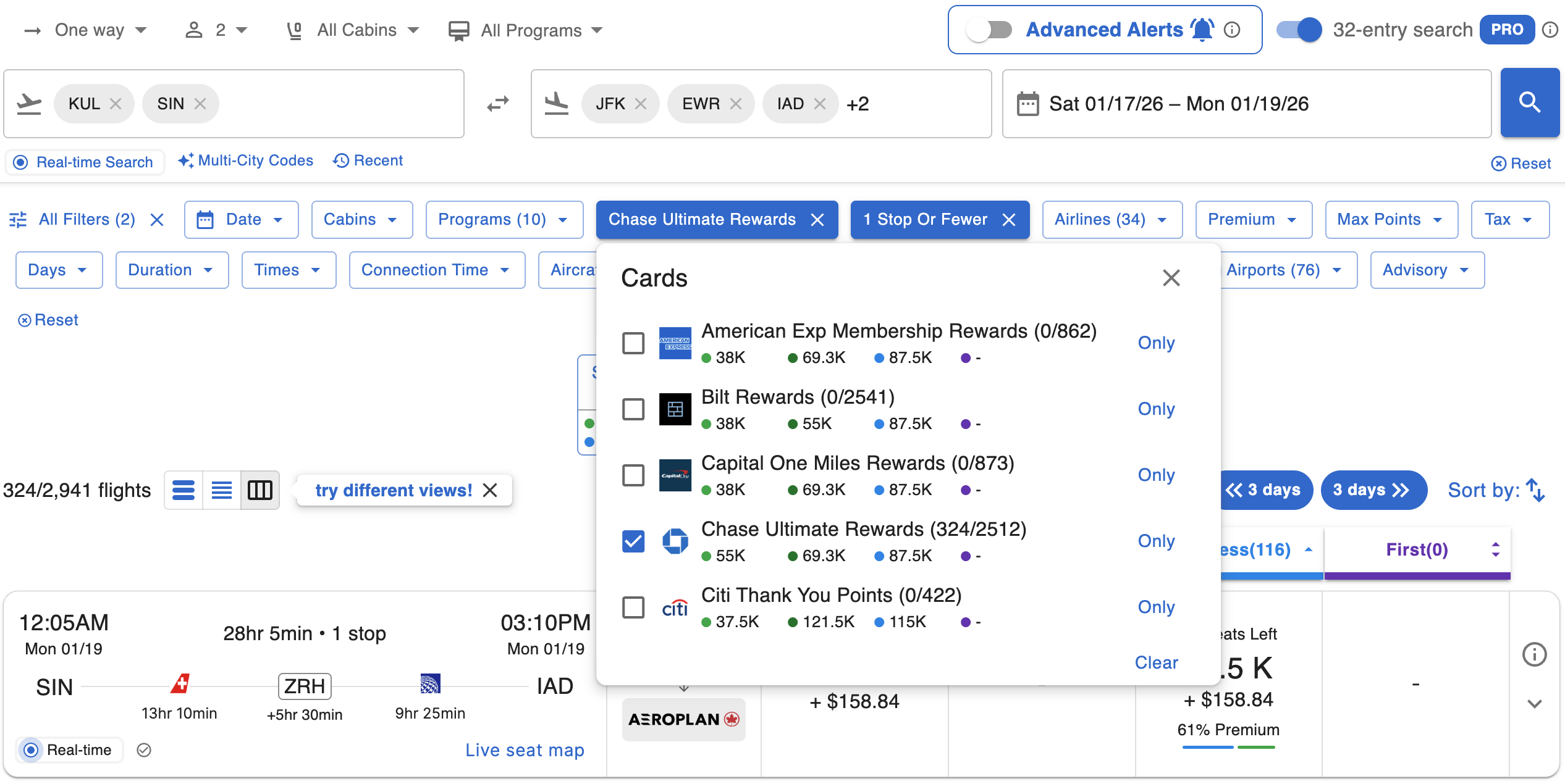 Filtering Search Results in Award Tool