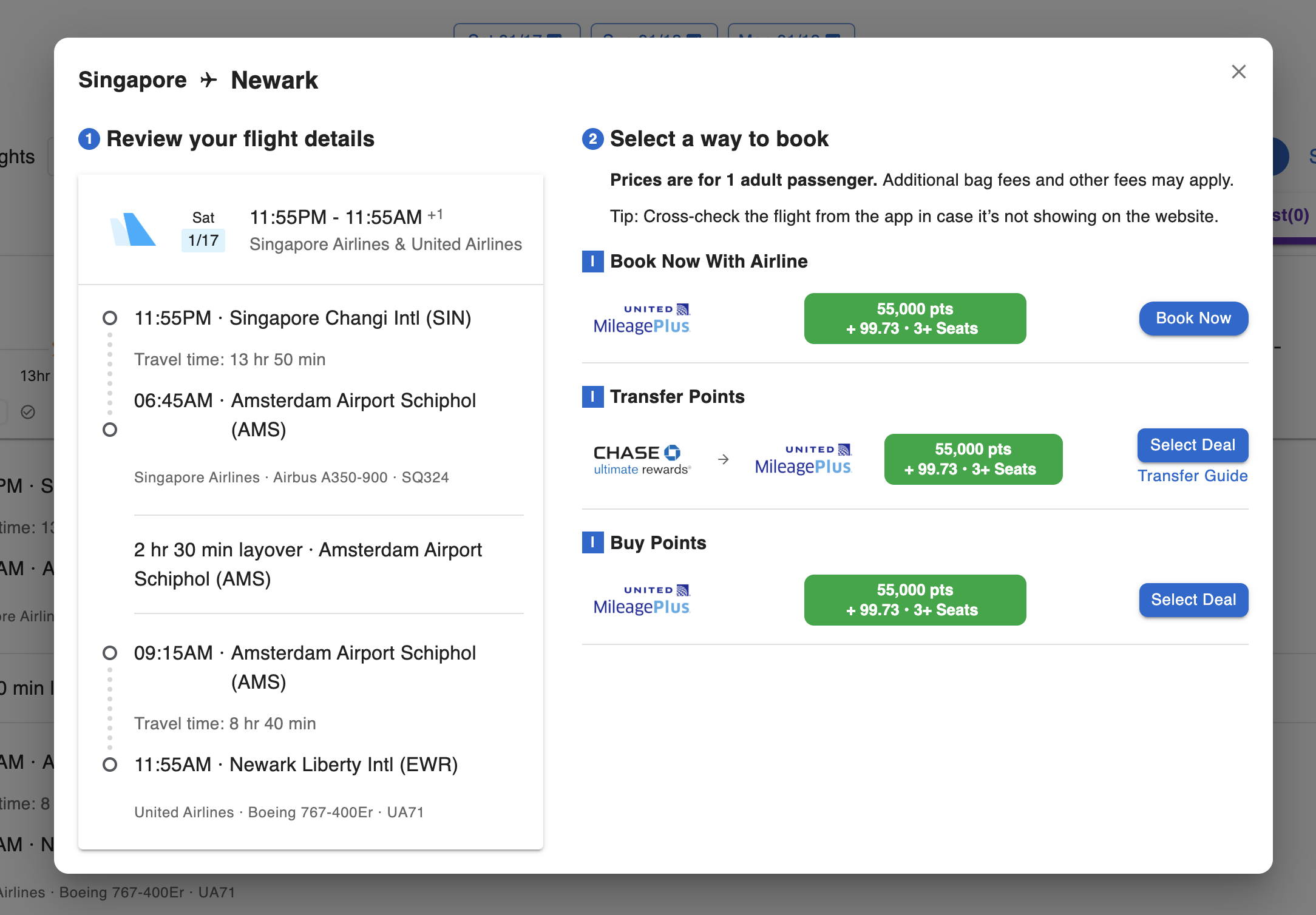 Flight Information Screen in Award Tool