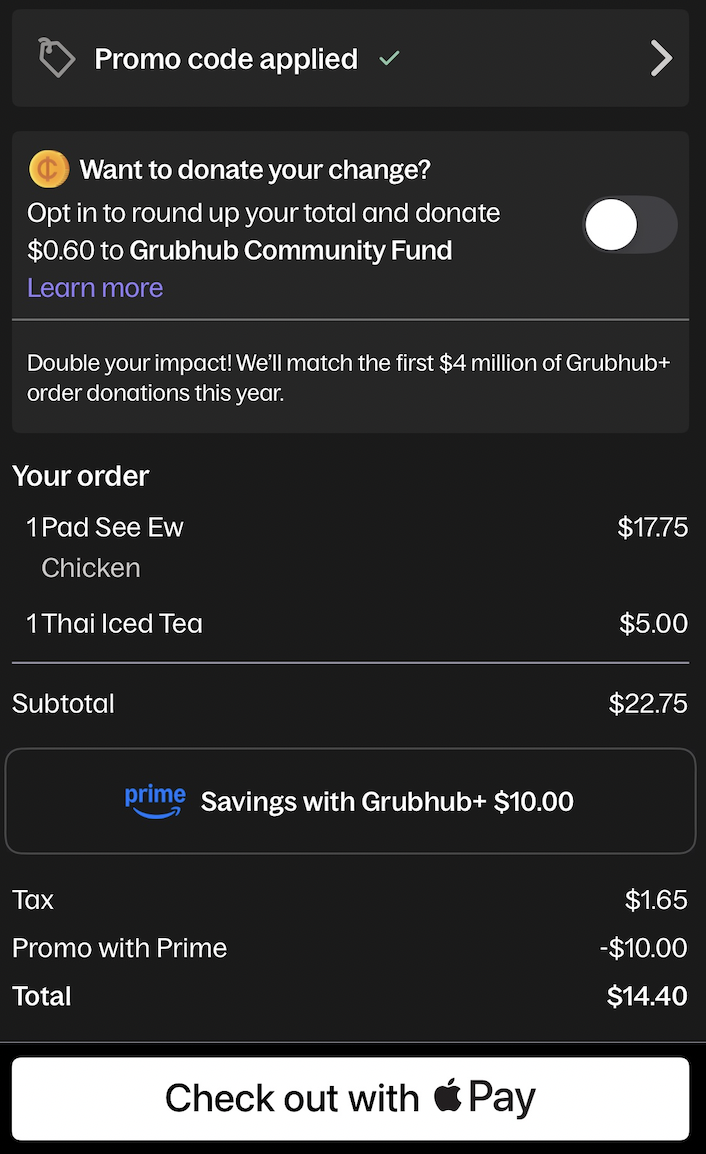 Grubhub Amex Gold Order