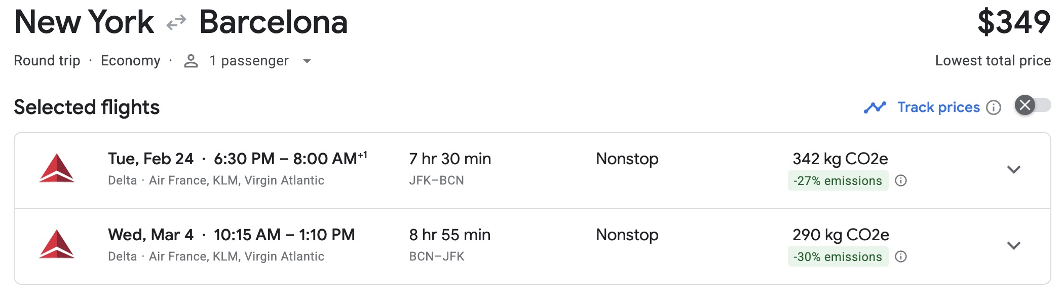 New York to Barcelona JFK BCN Delta