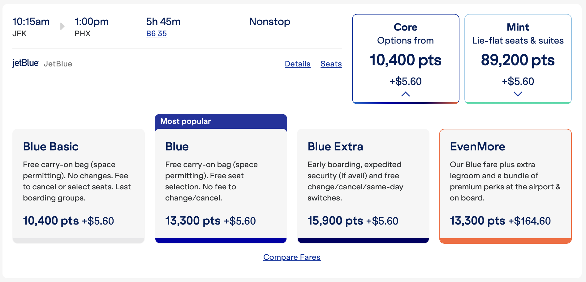 JetBlue Award Flight Pricing New York to Phoenix JetBlue Award Flight Pricing New York to Phoenix