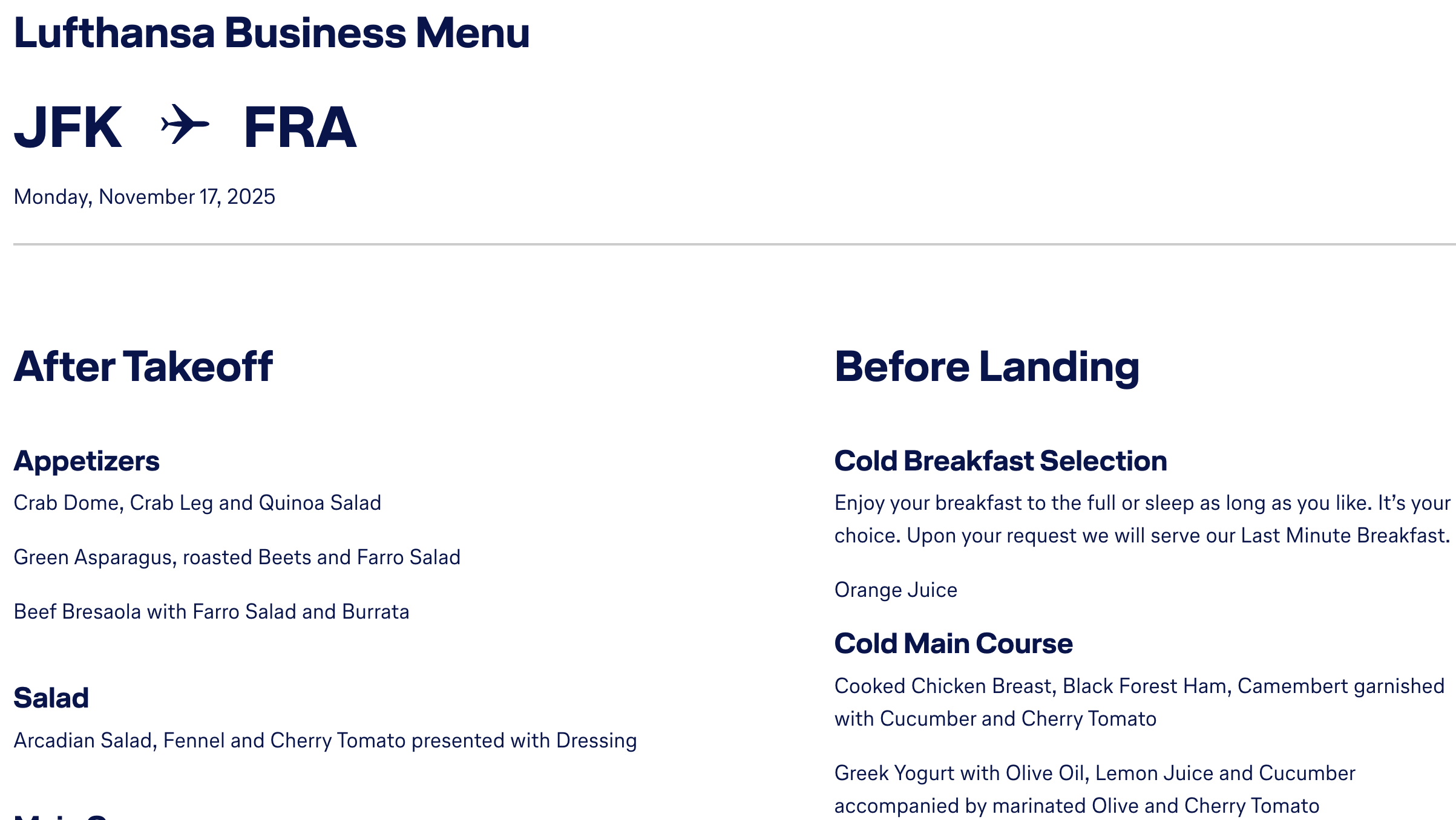 LH Business Class Menu LH Business Class Menu 1