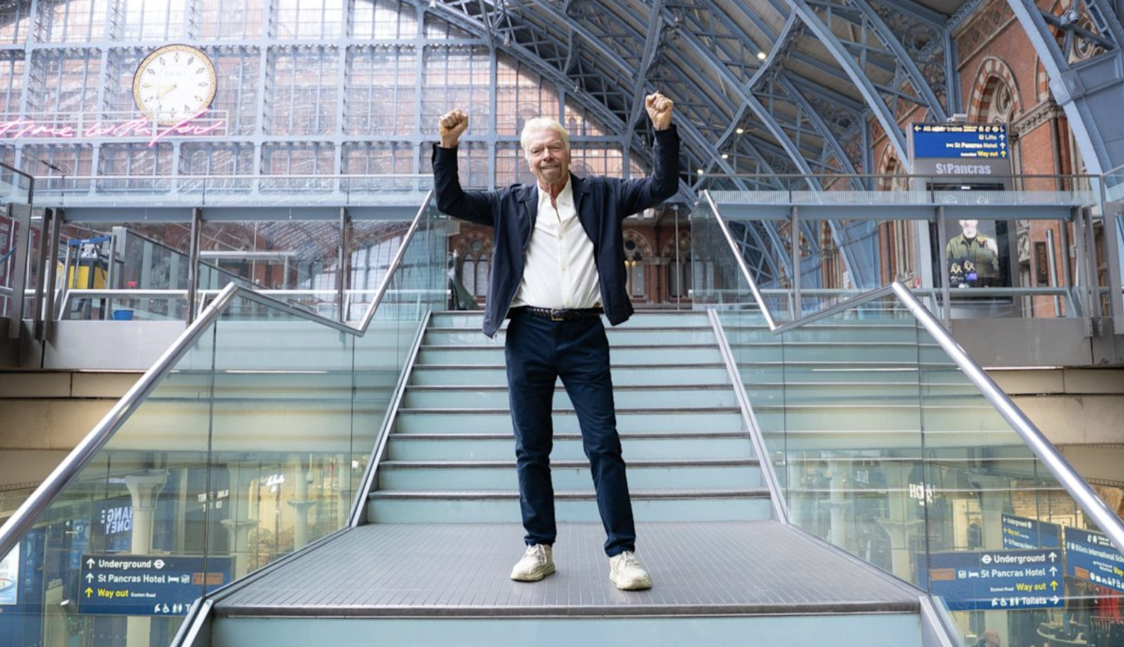 Richard Branson from Virgin at London St Pancras International train station