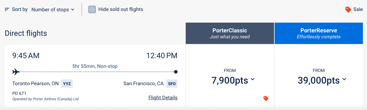 Porter YYZ SFO