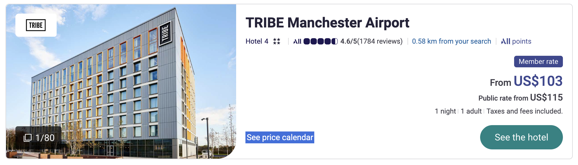 TRIBE Manchester Airport nightly rate