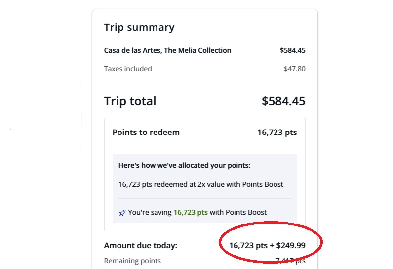 The Edit Booking Using Points Cash