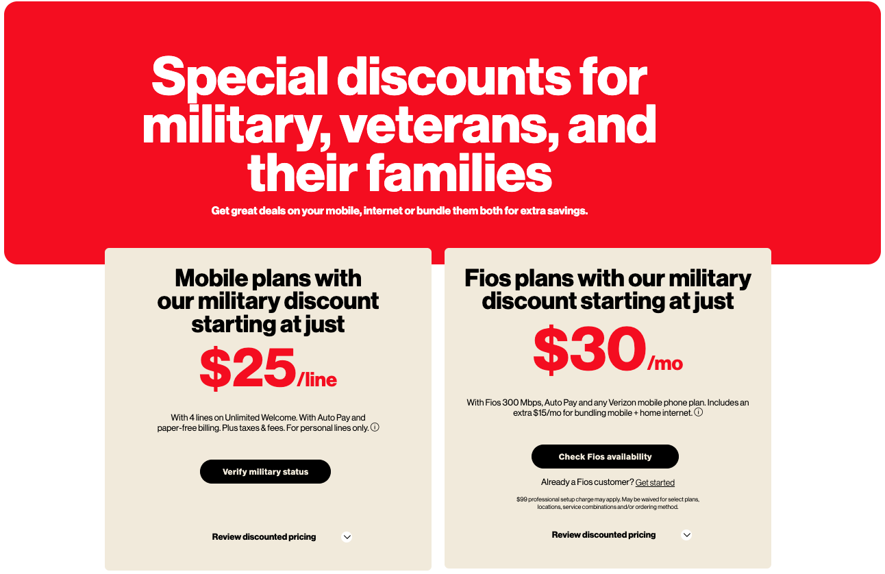 Verizon Wireless military discounts Verizon Wireless military discounts