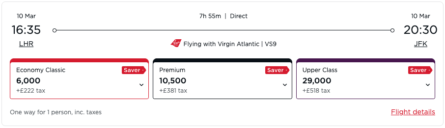 Virgin Atlantic award ticket from London to New York Virgin Atlantic award ticket from London to New York