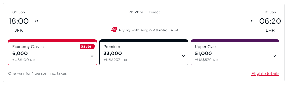 Virgin Atlantic point.me flight
