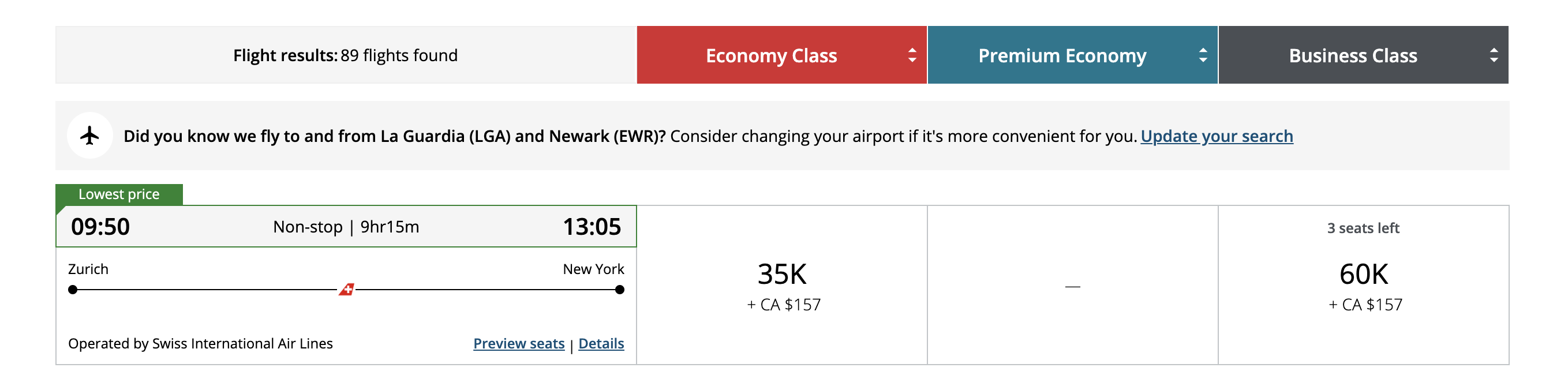 Zurich to JFK for 60k Aeroplan points 1